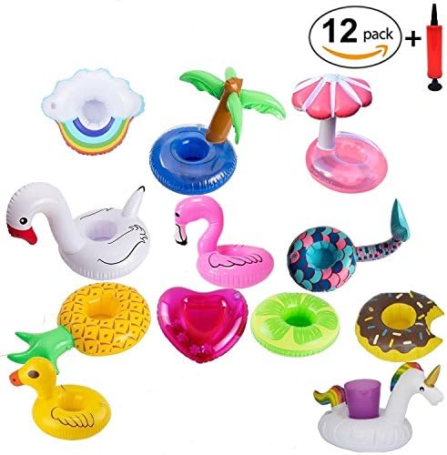 Inflatable Drink Holders, Floatable Coasters Including Flamingos, Unicorns, Fruits, Donuts, Palm Trees, Rainbow Etc,Supply For Pool Party，Kids Bath Toys (12Pack）