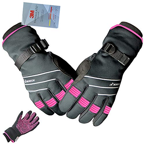 MOREOK Waterproof & Windproof -30°F Winter Gloves for Men/Women, 3M Thinsulate Thermal Gloves Touch Screen Warm Gloves for Skiing,Cycling,Motorcycle,Running-Pink-M