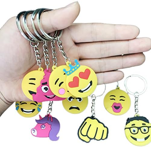 Emoji Rubber Keychains for Children's Backpacks, Birthday Party Favors, Teacher Reward Prizes, Pink Unicorn, Smile Face, 30pcs