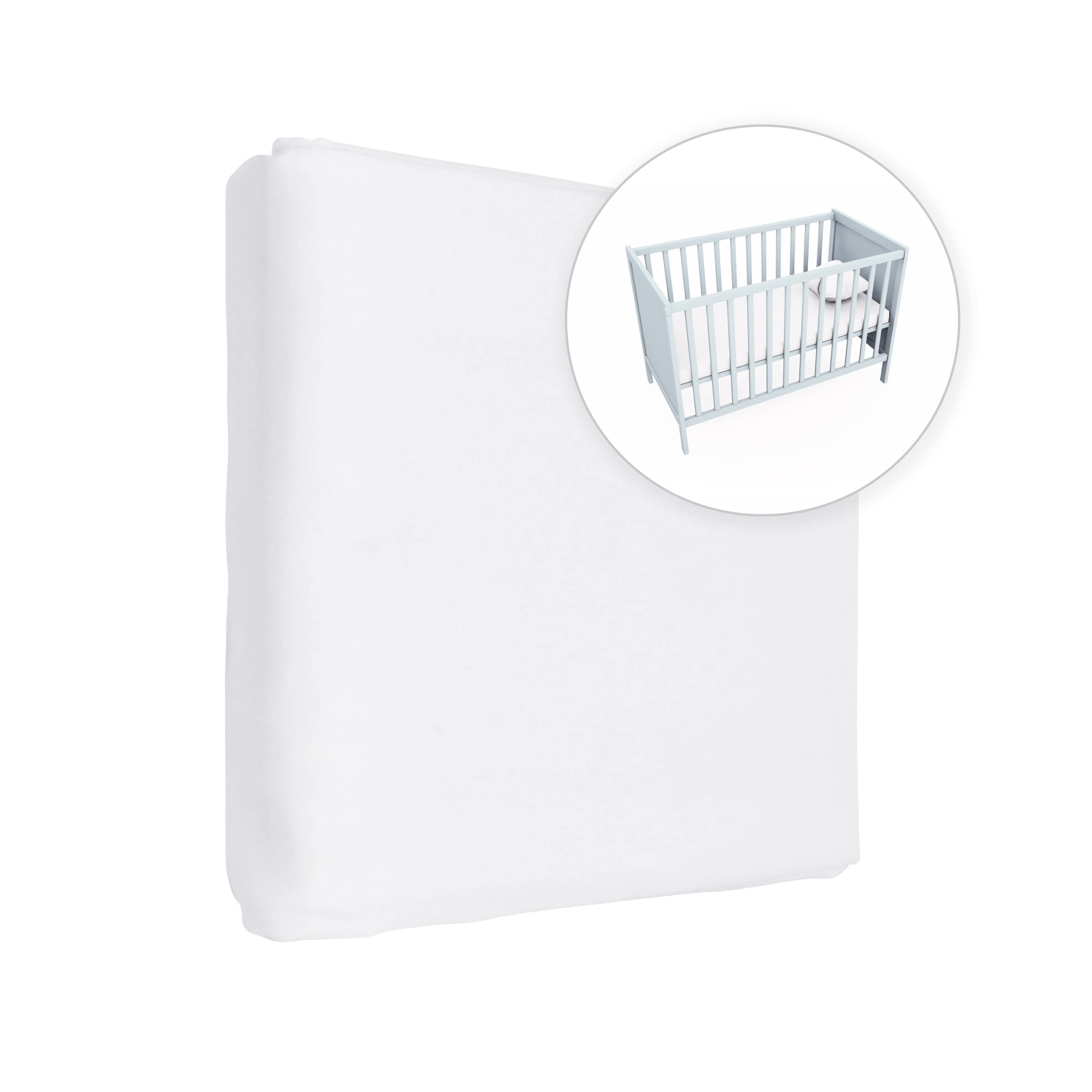 Jersey 100% Cotton Fitted Sheet for 120 x 60 cm Toddler Baby Cot Bed Mattress (White)