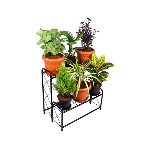 D&V ENGINEERING - Creative in innovation Metal 2 Tier Step Type Plant Stand, Black, 26 inch, 1 Piece