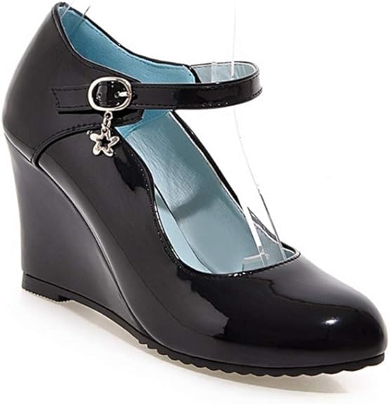 Platform Wedges Shoes for Women Round Toe Patent Leather Mary Jane