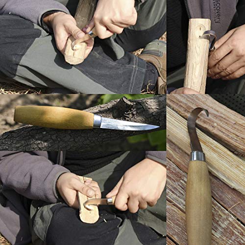 SZQHT Wood Carving Hook Knives Set for Carving Spoons Bowls Kuksa and Cups Right Handed Spoon Carving Tools for Professional Spoon Carvers and Beginners - Thumbnail 3