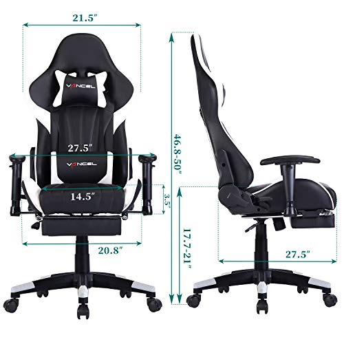 Sedia-Gaming-Ufficio-Computer-Sedie-da-Girevole-Ergonomica-Poltrona-di-inclinazione-Cuscino-Lombare-in-Pelle-PU-Bianco-2
