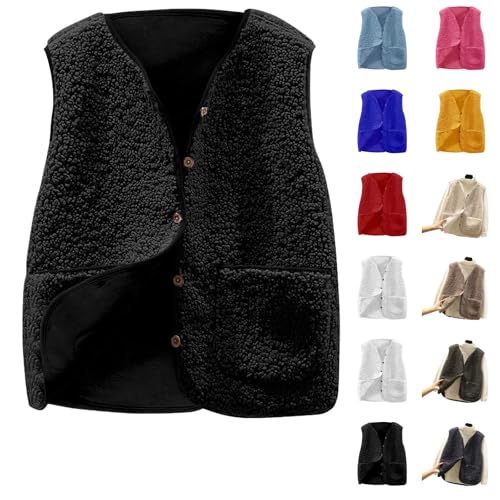 Womens Waistcoat Women's Gilets Fuzzy Sherpa Fleece Vest for Women Warm Sleeveless Vests Jacket with Pockets Outerwear with Pocket Body Warmer Teddy Jacket