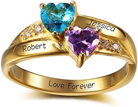 Diamondido Personalized Couples Simulated Birthstone Promise Rings for Her Engraved Names Wedding Rings for Women
