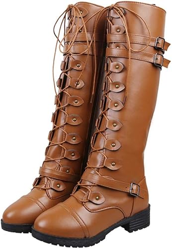 Amazon Pirn ロングブーツ レディース 大きい 筒周り ブーツ 大きいサイズ 編み上げブーツ ゆったり ローヒール ブーツ 太ヒール ベルト付き 美脚 エンジニアブーツ レースアップ 疲れない 履き口 黒 ロング ペタンコ ラウンドトゥ 可愛い Pirn ブーツ ブーティ