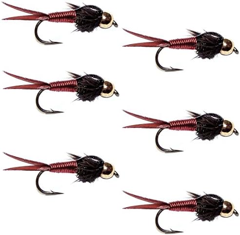 The Fly Fishing Place Bead Head Red Copper John Nymph Fly Fishing Flies - Set of 6 Flies Hook Size 18