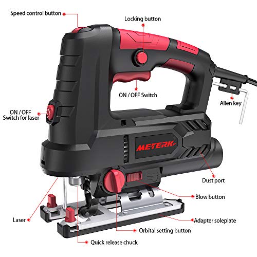 Jigsaw, Meterk Upgraded 800W 6.5 Amp 3000 SPM Jig Saw with Laser Guide