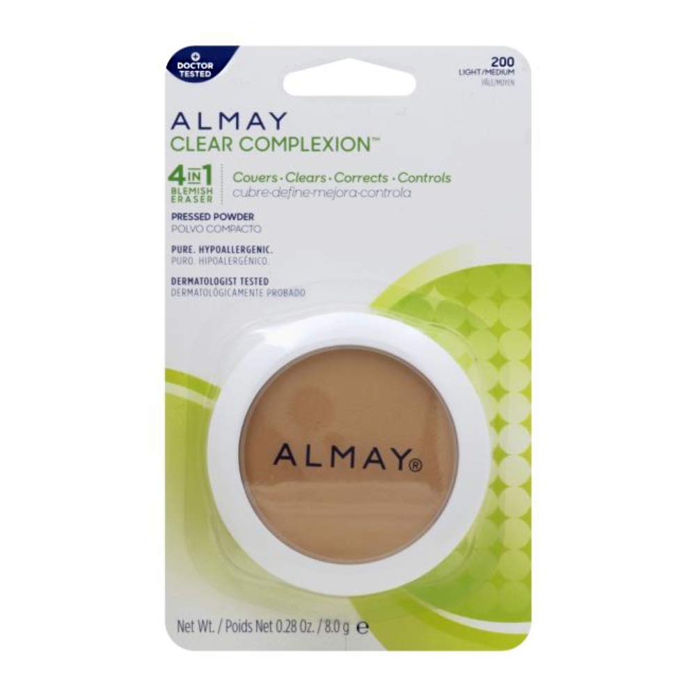 Almay Clear Complexion 4 in 1 Blemish Eraser, Pressed Powder Light/Medium [200] 0.28 oz (Pack of 4)
