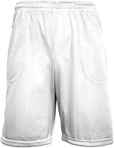 LA Gen MEN'S MESH Shorts Pockets Plain Workout Jersey Basket Ball Gym Fitness (XL, White)