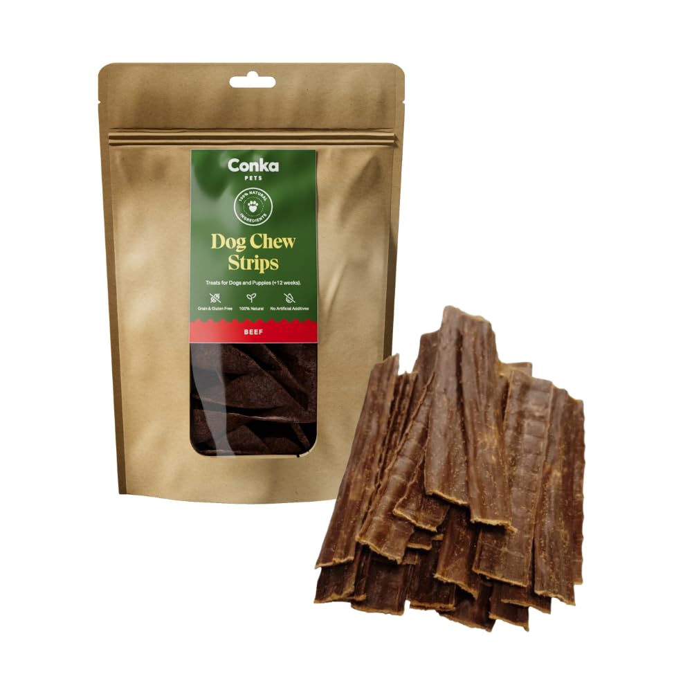 Conka Pets Dog Treats Chew Strips, 100% Natural Strips (250 g) - Dog Chews Treats, Hypoallergenic, Grain, Gluten & Lactose Free for Small to Large Dogs and Puppies (250g, Beef)
