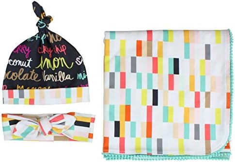 Newborn Girl Swaddle Set Swaddle Blanket Top Knot Headband Flavor of the Day Ice Cream Pom Pom Blanket Jersey Swaddle Baby Blanket