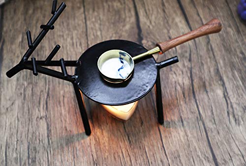 MNYR Portable Elegant Wax Seal Warmer Wooden Handle Wax Melting Spoon Set Wax Sticks Beads Melting Furnace Tool Stove Pot for Wax Seal Stamp Wedding Invitations Lightening Candle Kit