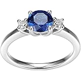 Amazon Collection Created Gemstone and 1/8th CT TW Lab Grown Diamond 3-Stone Ring in Platinum Over Sterling Silver