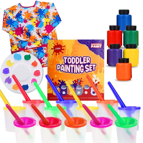 J MARK Toddler Painting Set 32Piece All Inclusive with Spill Proof