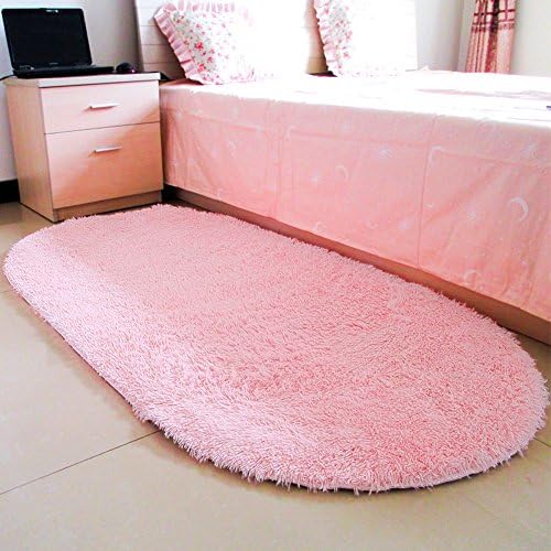 moonrug Ultra Soft Fluffy Oval Area Rugs Shaggy Living Room Rug Solid Color Non-Slip Bedroom Bedside Rug Runners 2.7’ x 5.3’, Pink