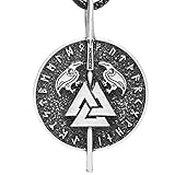 Paw Paw House Valknut Ravens Odin's Spear Norse Viking Runes Talisman Necklace Antique Silver (4013)