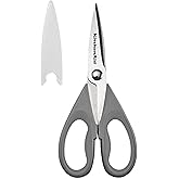 KitchenAid All Purpose Kitchen Shears with Protective Sheath Durable Stainless Steel Scissors, Dishwasher Safe, Soft Grip Com