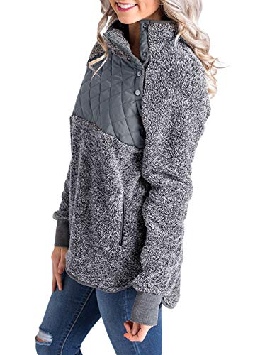 [- Asvivid Women Asymmetrical Snap Furry Long Sleeve Pullover Sweatshirt Outwear Size UK6-22  -]