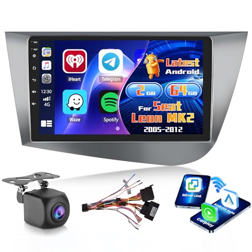 Inefala Radio for Seat Leon MK2 2005-2012 Android 15 2+64G with Wireless Carplay and Android Auto, 9'' Touch Screen Stereo Radio with Bluetooth 26UI EQ GPS FM/RDS SWC AHD Reverse Camera