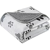 CAPT.SNOOZE Waterproof Dog Blankets Pet Blanket 50"x60", Soft Fluffy Sofa Car Bed Protector, Reversible Sherpa Fleece Dog Blanket for Large Dogs (Light Grey-Paws)