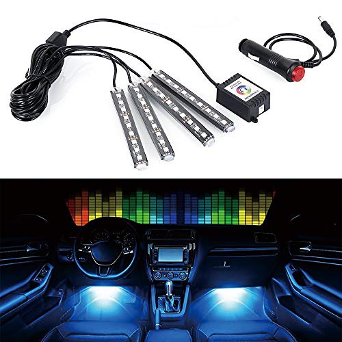 GTP Car LED Strip Light 4pcs 36 Multicolor LED Interior Under Dash Floor Seats Accent Atmosphere Lighting Kit Bluetooth App Control Sound Active Function for iPhone Android Smart Phone