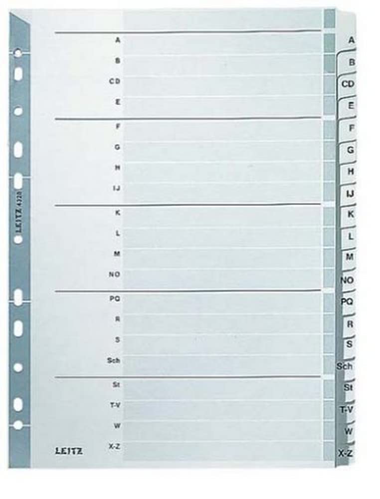 Esselte Leitz 43280000 Cardboard Index A - Z A4 Cardboard 20 Sheets Grey
