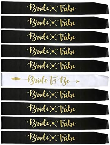 YZDING Set of 10 Bride to Be Sash Bridesmaids Bachelorette Party Sashes Party Favors Gifts Bridal Shower Decorations ๏ผBlack, White, Gold Lettering)
