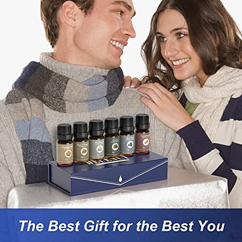 ASAKUKI Essential Oils Gift Set Premium Fragrance Oils for Gentlemen, Candle & Soap DIY Making - Sandalwood, Cedarwood, Frankincense, Teakwood, Sweet Tobacco, Bay Rum, 10ML Wood Scents