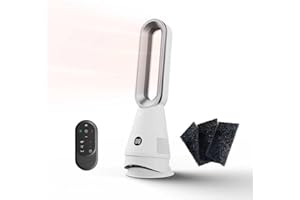 Faryuan Bladeless Heater Fan, 25inch Heating & Cooling & Filter Combo Tower Fan 80° Oscillating with Remote, 9H Timer, 8 Speeds, Portable Quiet for Indoor, Bedroom, Home Office Room