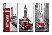 Yiijeah Painting,Modern Wall Art,Abstract Paris Gray Eiffel Tower Big Ben Landscape and Red Bus Umbrella Picture Print on Canvas for Photo Display,Framed Artwork for Living Room Bedroom Decoration