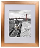 Frametory, 16x20 Aluminum Rose Gold Photo Frame with Ivory Color Mat for 11x14 Picture & Real Glass, Metal Picture Frame Collection (16x20)