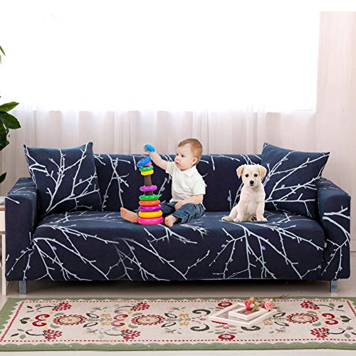 Donzake Printed Dark Blue Sofa Cover 3 Seat Stretch Couch Cover Sofa Slipcovers for 3 Cushion
