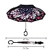Double Layer Wind Proof,UV Proof Reverse Folding Inverted Umbrella Travel Umbrella with C Shape Handle and Carrying Bag-Beauty-Flower