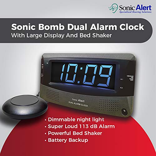 Sonic Alert Dual Extra Loud Alarm Clock with Bed Shaker Sonic Boom