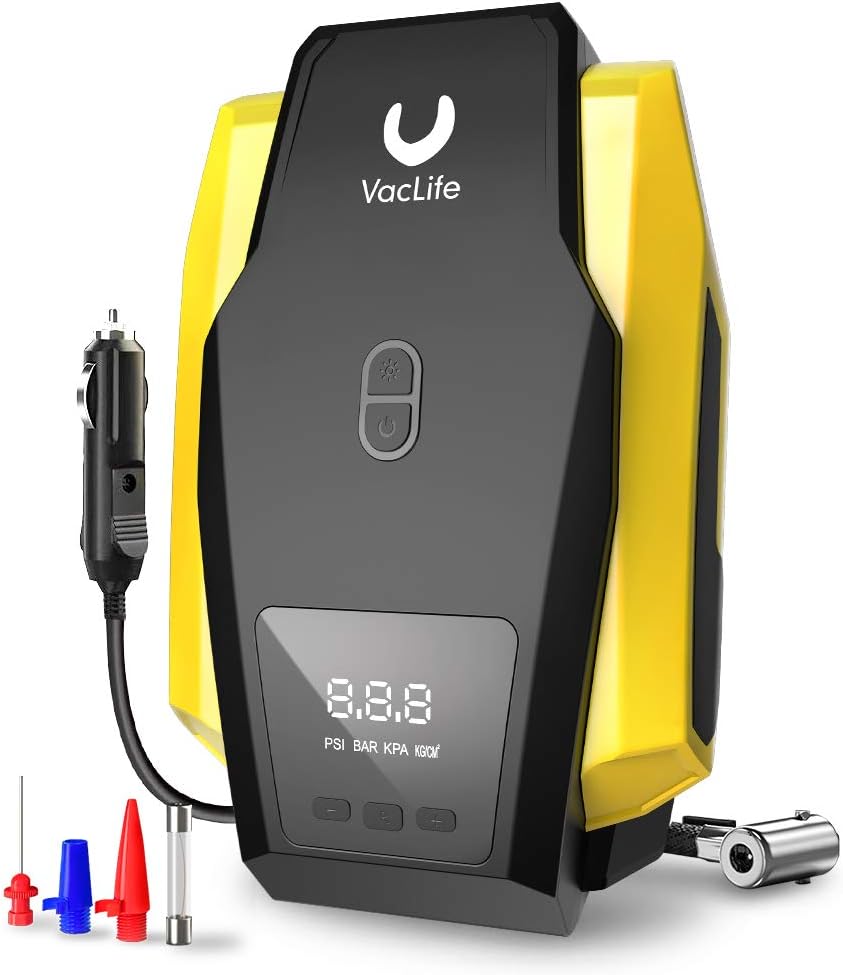 VacLife Air Compressor Tire Inflator, DC 12V Portable Air Compressor for Car Tires, Auto Tire Pump with LED Light, Digital Air Pump for Car Tires, Bicycles and Other Inflatables: Automotive