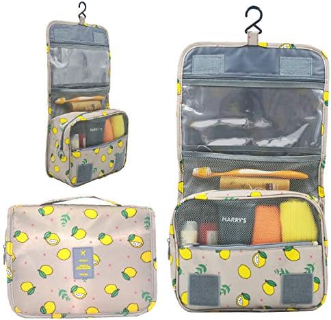 Hanging Toiletry Bag - Lightweight Toiletries Organizer – Compact & Portable Travel Bags With Hook For Cosmetics, Makeup & Personal Items - TSA Friendly – For Men, Women & Kids (Lemons)