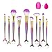 12PCS Makeup Brush Set, 10PCS Professional Mermaid Makeup Brushes + 1PCS Brush Egg + 1PCS Silicone Sponge for Foundation Eye Shadow Eyebrow Eyeliner Blush Powder or Creams