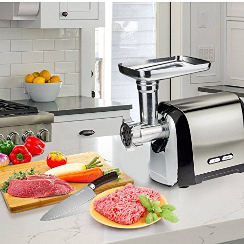 Meat Grinder Electric, iPstyle Heavy Duty Stainless Steel Food Grinder Machine Tool Set with Attachment Designed, Effortlessly Grind for Pasta Meat Vegetables Fruits 1200W