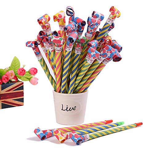 LONG7INES 10 Pcs Extra Long 8.1Inch Funny Paper Party Blowouts Blowers-Noisemakers Whistles for New Year Party Birthday in Random Colors, Multicolored Funny Party Supplies