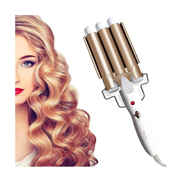 CreBeau-3-Barrel-Hair-Curler-25-mm-Hair-Waver-Curling-Iron-Wand-Adjustable-Temperature-with-Two-Gear-Temperature-Control-for-BeachyFrizz-Free-Waves-for-Women-Gold CreBeau 3 Barrel Hair Curler, 25 mm Hair Waver Curling Iron Wand Adjustable Temperature with Two Gear Temperature…