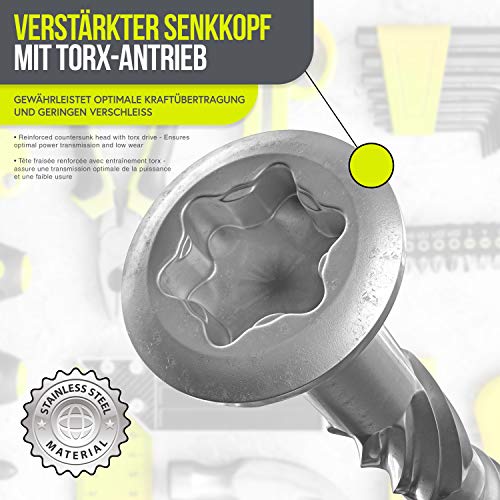 INNONEXXT® Premium Edelstahl Terrassenschrauben A2 inkl. Bit | 5,0 x 60 mm 200 Stück TX25 | Fräsrippen, Cut-Spitze… – Bild 6