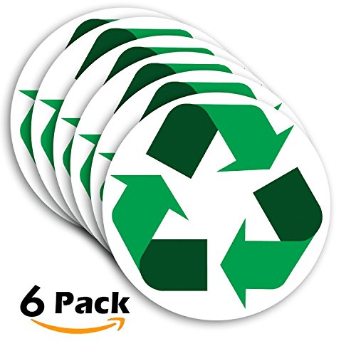 Recycle Symbol Sticker, Sign – 6 pack 5 inches – Premium Self-Adhesive Vinyl, Bubble Free Application, Weatherproof, UV Resistant, Encourage Recycling, Indoor and Outdoor.