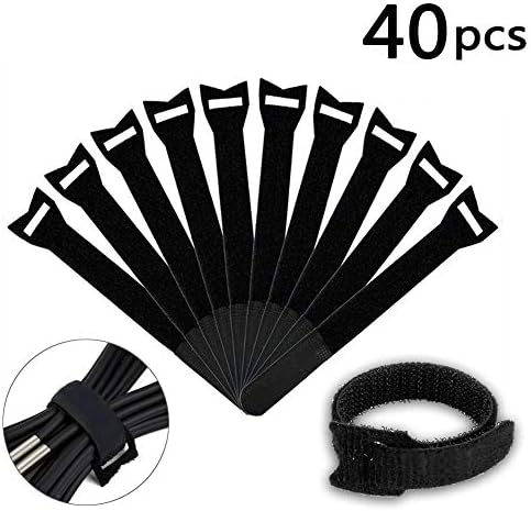 LIVEHITOP 40 PCS Reusable Cable Ties 25 cm / 9.8'', Velcro Cable Management Adjustable Magic Stick Straps Fastening Wraps Hook and Loop Black (Pack of 40)