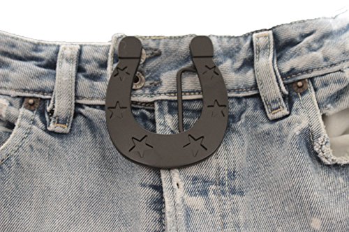 TFJ Men Fashion Belt Buckle Black Color Metal Horse Shoe Rodeo Stars Lucky Charm
