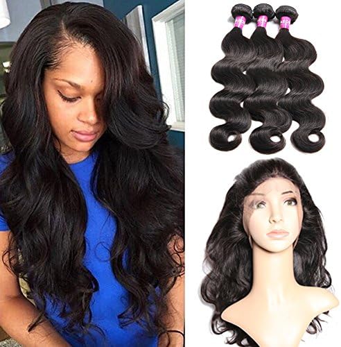 YAEONS 8A Pre Plucked 360 Lace Frontal Closure With 3 Bundles Peruvian Virgin Human Hair Body Wave(360 Free Part12"+3 Bundles 14"16"18")