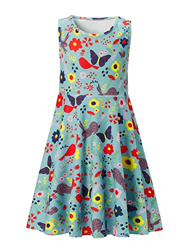 Leapparel 6-7 Years Old Childrens Vogue Sleeveless Skirt Colorful Flowers Printings Loose Elastic Cloths 6-7T 