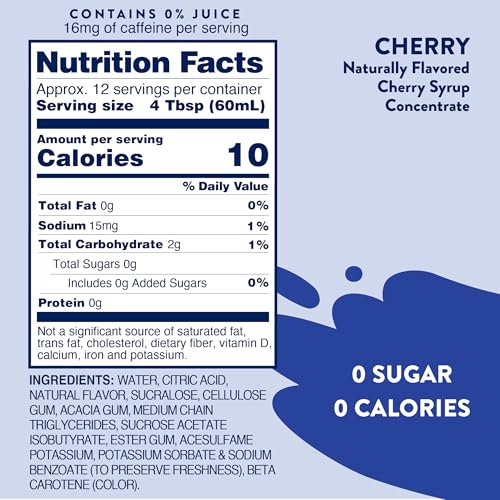 JORDAN’S SKINNY MIXES SUGAR FREE SYRUP, CHERRY COLA FLAVOR, FRUIT FLAVORED WATER ENHANCER, DRINK MIX FOR ICED TEA, LEMONADE, DRINKS, LOW CALORIE WATER FLAVORING, DAIRY & GLUTEN FREE KOSHER, 25.4 FL OZ