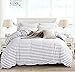 DelbouTree 3 Pieces Striped Duvet Cover,White Duvet Cover Grey Stripes Reverse to Solid Grey,3pcs Bedding Duvet Cover Set,King Duvet Cover with Zipper Closure and Corner Ties,King